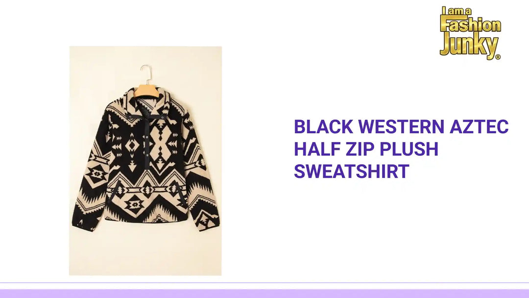Black Western Aztec Half Zip Plush Sweatshirt by@Outfy