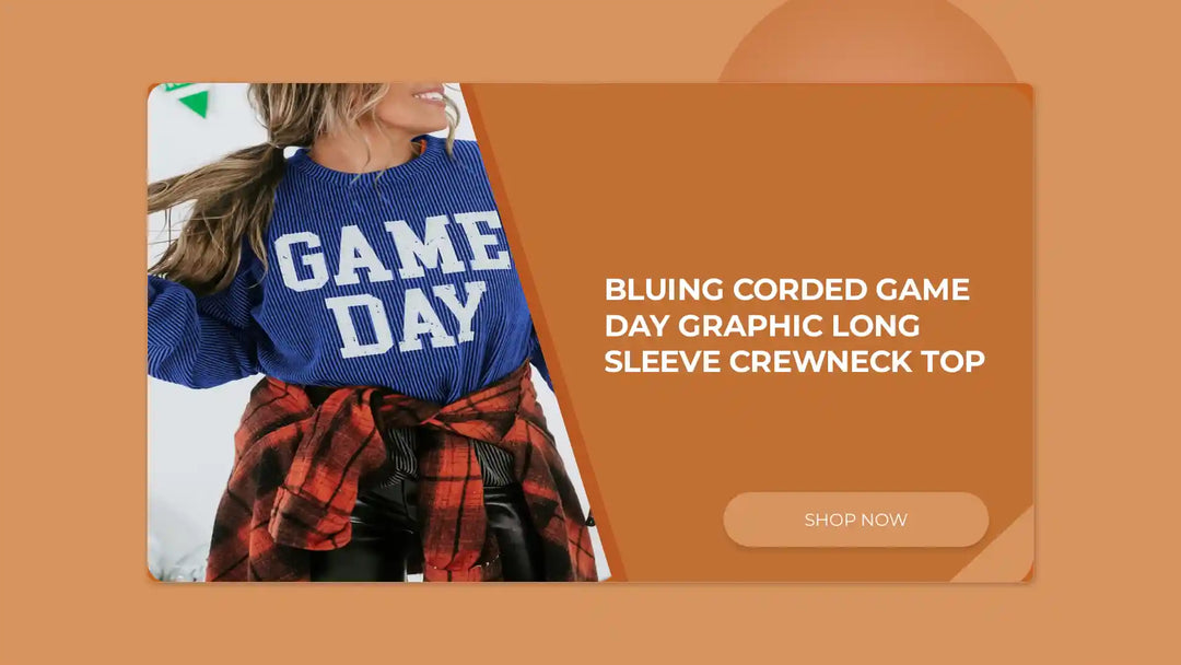 Bluing Corded GAME DAY Graphic Long Sleeve Crewneck Top by@Outfy
