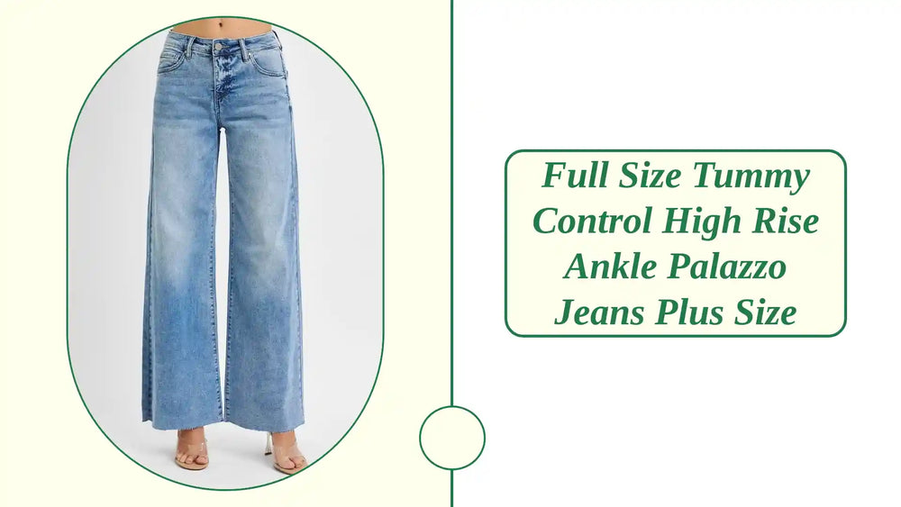 Full Size Tummy Control High Rise Ankle Palazzo Jeans Plus Size by@Outfy