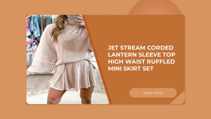 Jet Stream Corded Lantern Sleeve Top High Waist Ruffled Mini Skirt Set by@Outfy