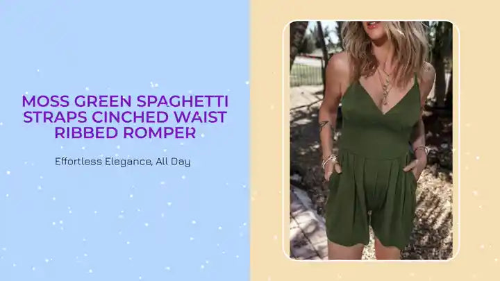 Moss Green Spaghetti Straps Cinched Waist Ribbed Romper by@Outfy