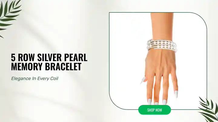 5 Row Silver Pearl Memory Bracelet by@Outfy