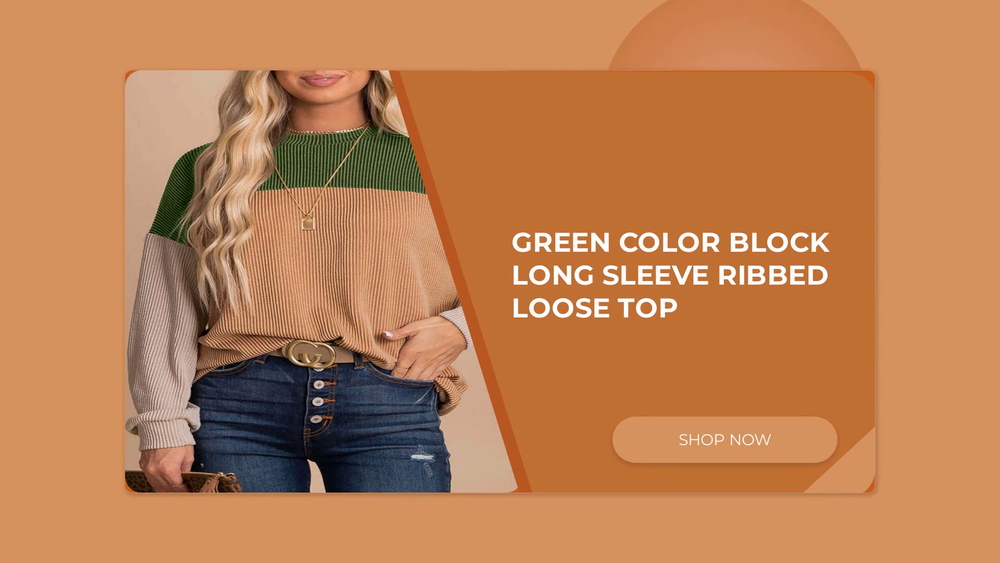 Green Color Block Long Sleeve Ribbed Loose Top by@Outfy