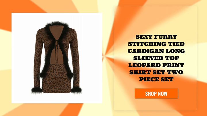 Sexy Furry Stitching Tied Cardigan Long Sleeved Top Leopard Print Skirt Set Two Piece Set by@Outfy