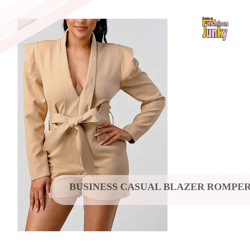 Business casual blazer romper with belt by@Outfy