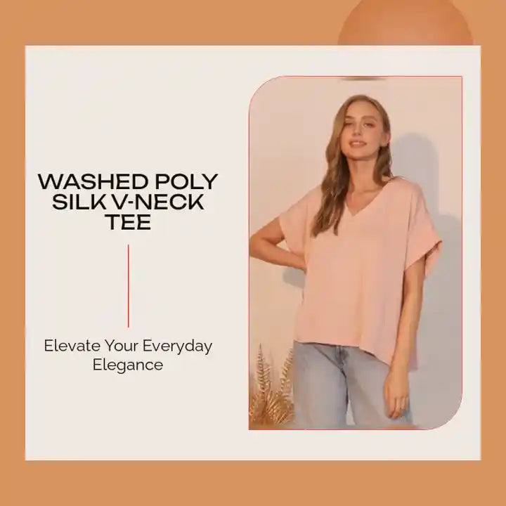 Washed Poly Silk V-neck Tee by@Outfy