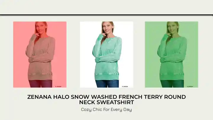 Zenana Halo Snow Washed French Terry Round Neck Sweatshirt by@Outfy
