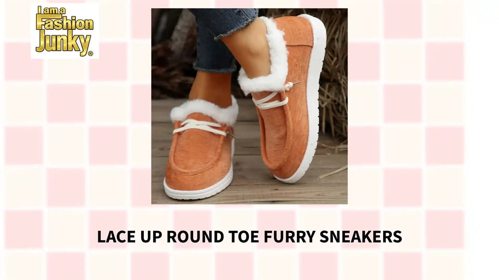 Lace Up Round Toe Furry Sneakers by@Outfy