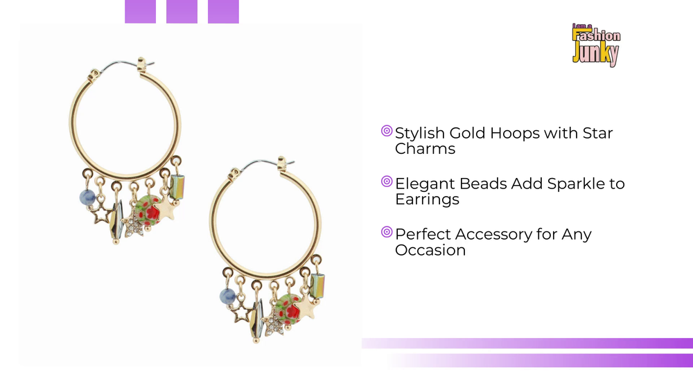Star Charm Bead Gold Hoops by@Outfy