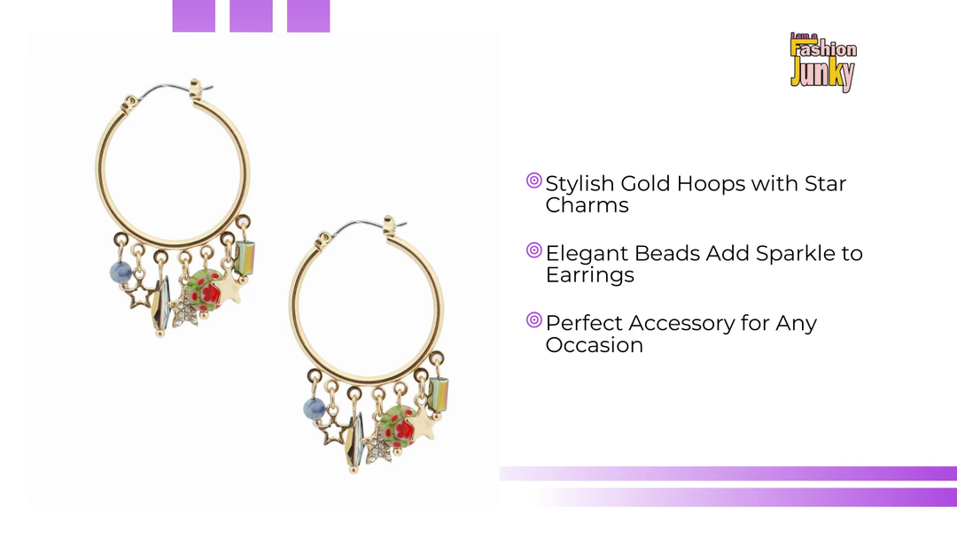 Star Charm Bead Gold Hoops by@Outfy
