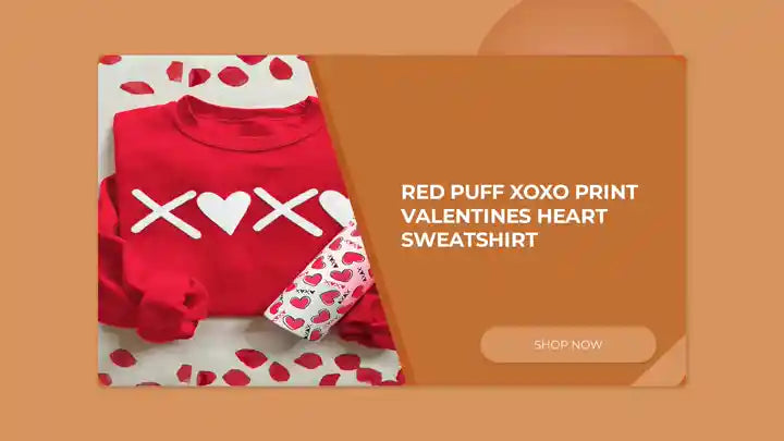 Red Puff XOXO Print Valentines Heart Sweatshirt by@Outfy