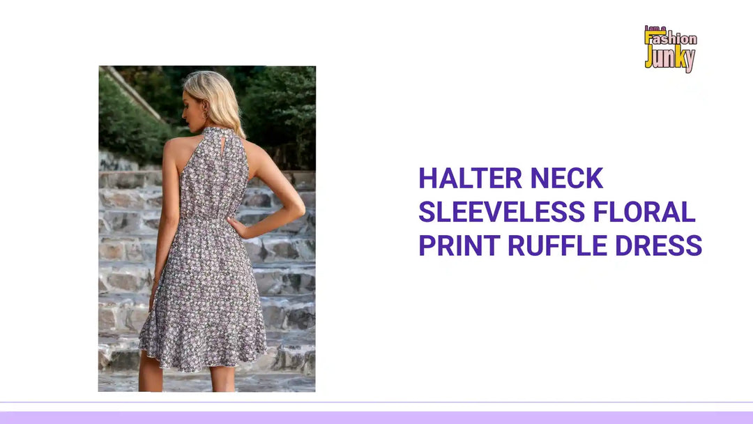 Halter Neck Sleeveless Floral Print Ruffle Dress by@Outfy