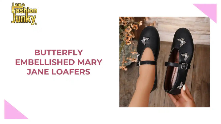 Butterfly Embellished Mary Jane Loafers by@Outfy