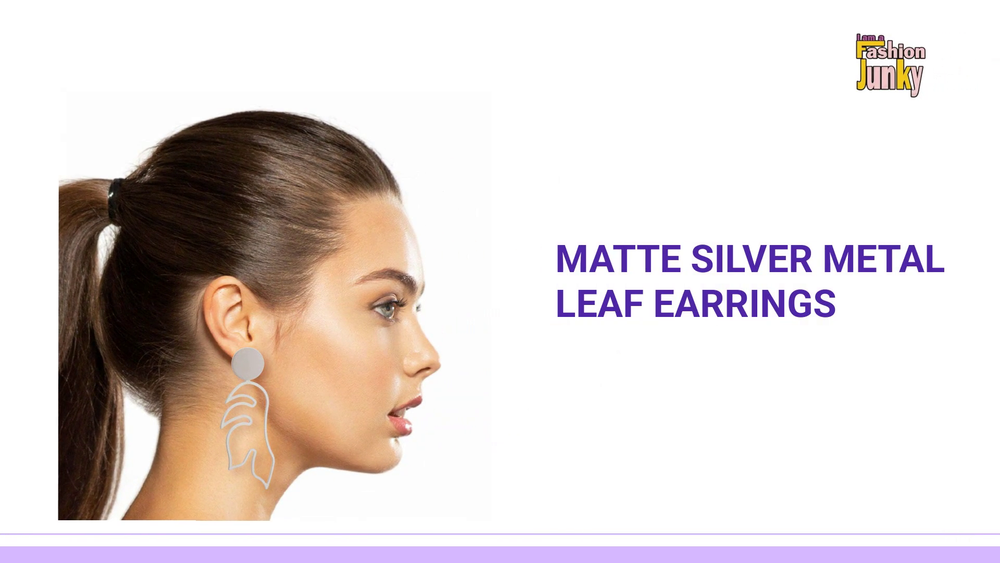 Matte Silver Metal Leaf Earrings by@Outfy