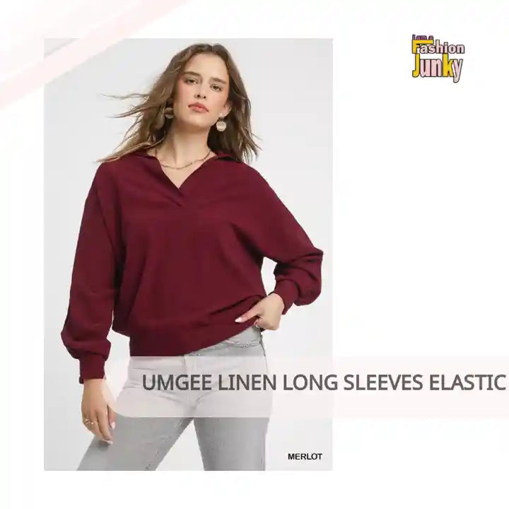 Umgee Linen Long Sleeves Elastic Hem Blouse by@Outfy