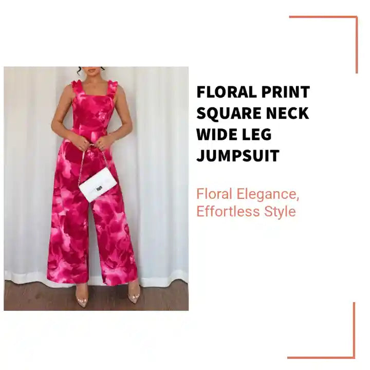 Floral Print Square Neck Wide Leg Jumpsuit by@Outfy