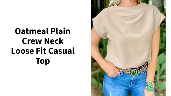 Oatmeal Plain Crew Neck Loose Fit Casual Top by@Outfy