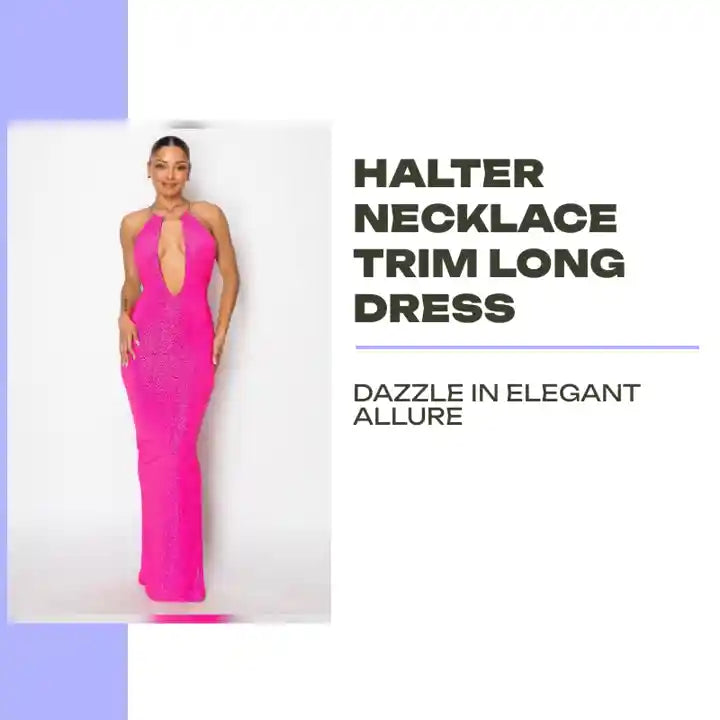 Halter Necklace Trim Long Dress by@Outfy