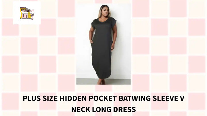 Plus Size Hidden Pocket Batwing Sleeve V Neck Long Dress by@Outfy