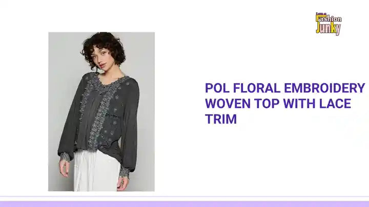 POL Floral Embroidery Woven Top with Lace Trim by@Outfy
