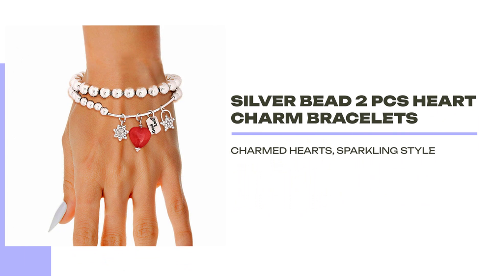 Silver Bead 2 Pcs Heart Charm Bracelets by@Outfy