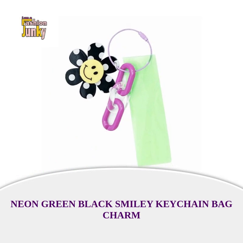 Neon Green Black Smiley Keychain Bag Charm by@Outfy