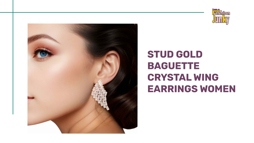 Stud Gold Baguette Crystal Wing Earrings Women by@Outfy