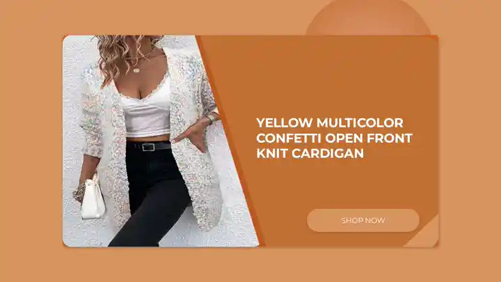 Yellow Multicolor Confetti Open Front Knit Cardigan by@Outfy