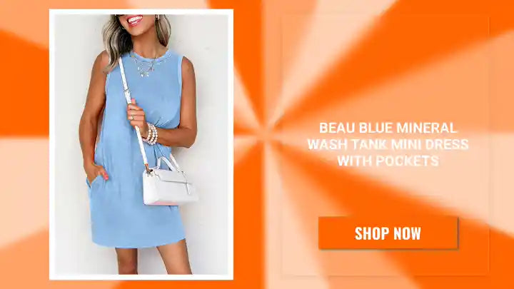Beau Blue Mineral Wash Tank Mini Dress with Pockets by@Outfy