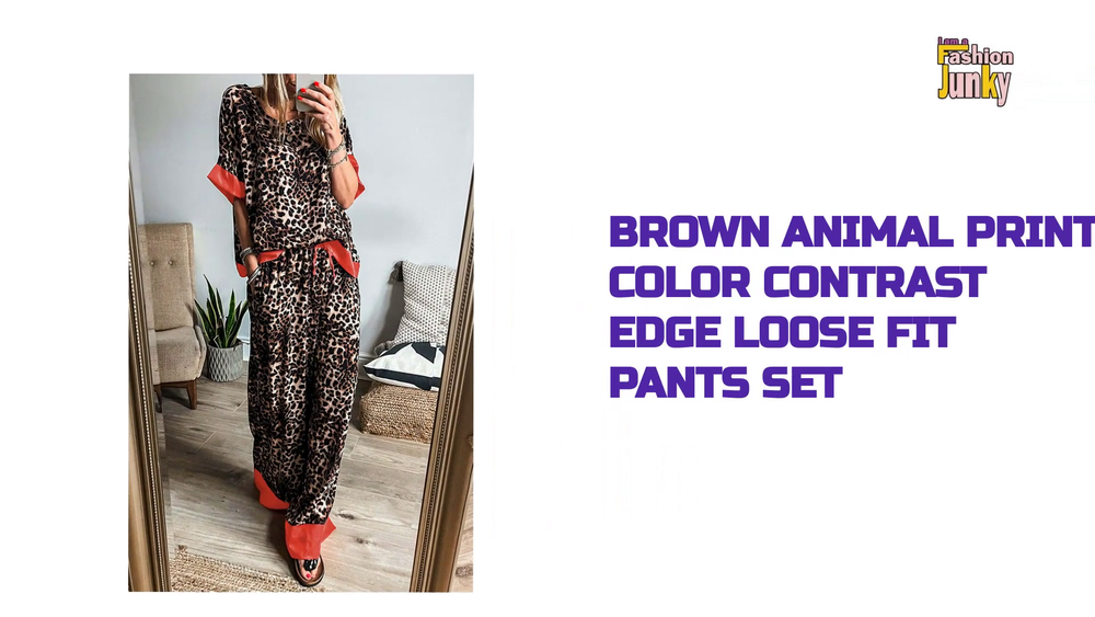 Brown Animal Print Color Contrast Edge Loose Fit Pants Set by@Outfy