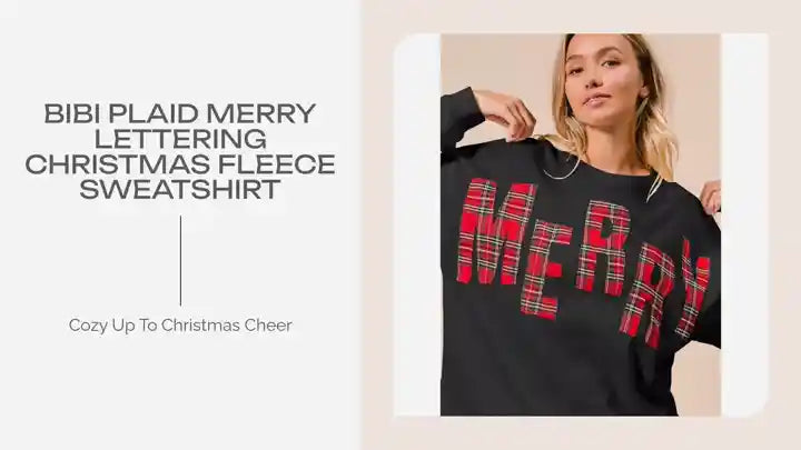 BiBi Plaid Merry Lettering Christmas Fleece Sweatshirt by@Outfy