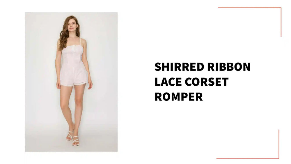Shirred Ribbon Lace Corset Romper by@Outfy
