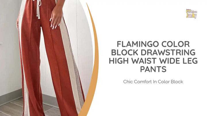Flamingo Color Block Drawstring High Waist Wide Leg Pants by@Outfy