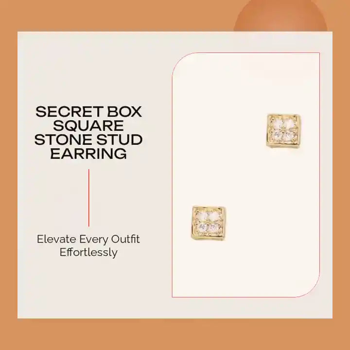 Secret Box Square Stone Stud Earring by@Outfy