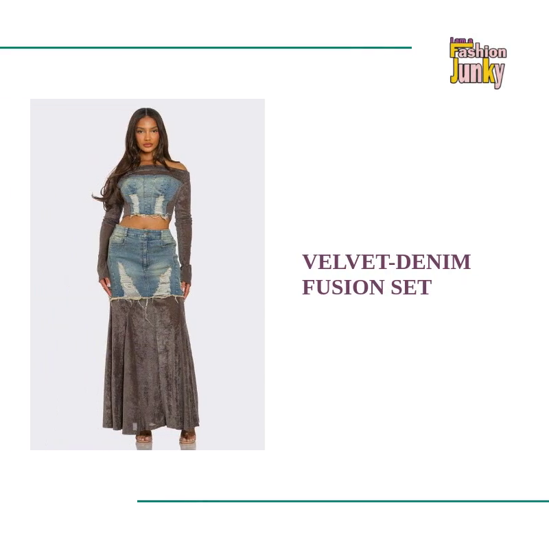 Velvet-Denim Fusion Set by@Outfy