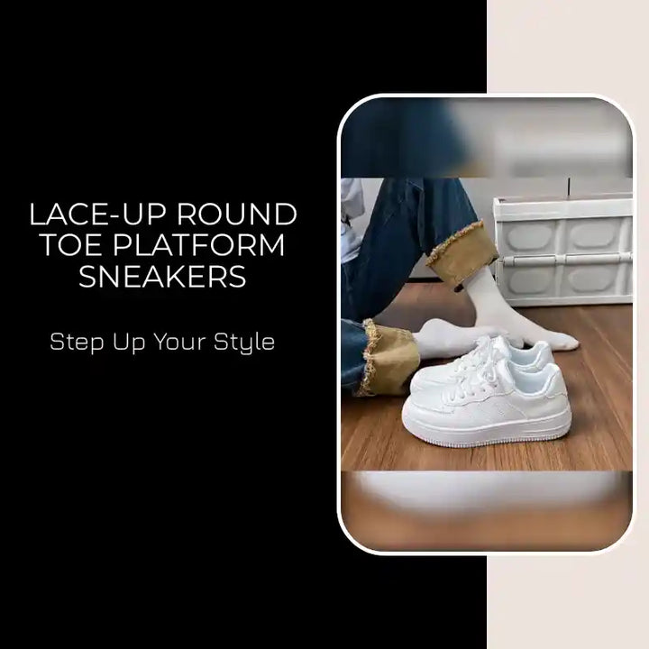 Lace-Up Round Toe Platform Sneakers by@Outfy