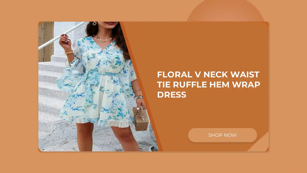 Floral V Neck Waist Tie Ruffle Hem Wrap Dress by@Outfy
