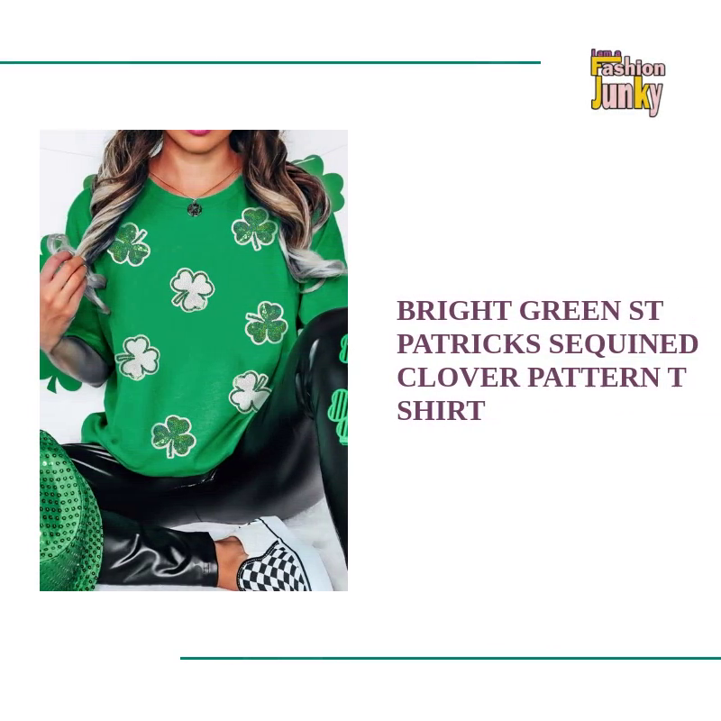Bright Green St Patricks Sequined Clover Pattern T Shirt by@Outfy