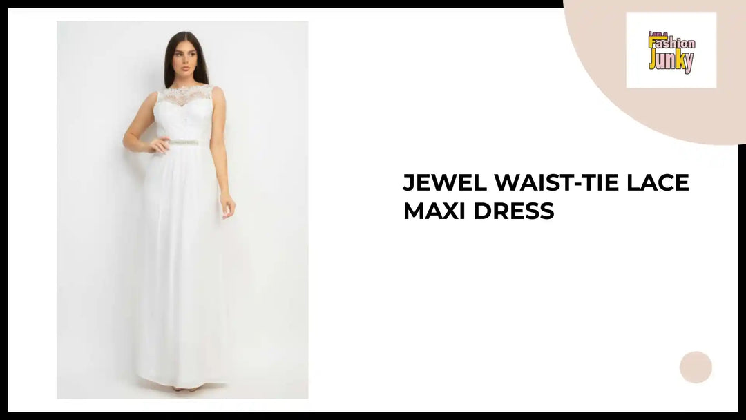 Jewel Waist-tie Lace Maxi Dress by@Outfy