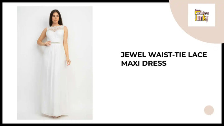 Jewel Waist-tie Lace Maxi Dress by@Outfy