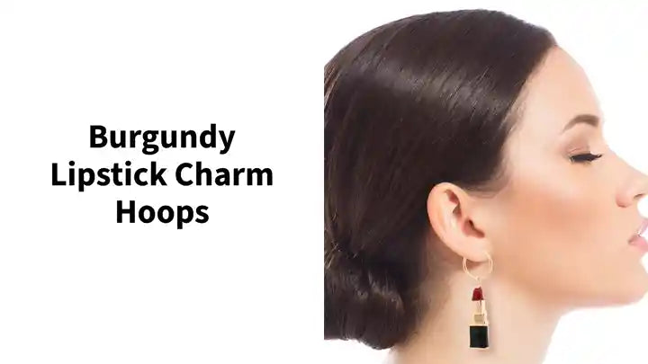 Burgundy Lipstick Charm Hoops by@Outfy