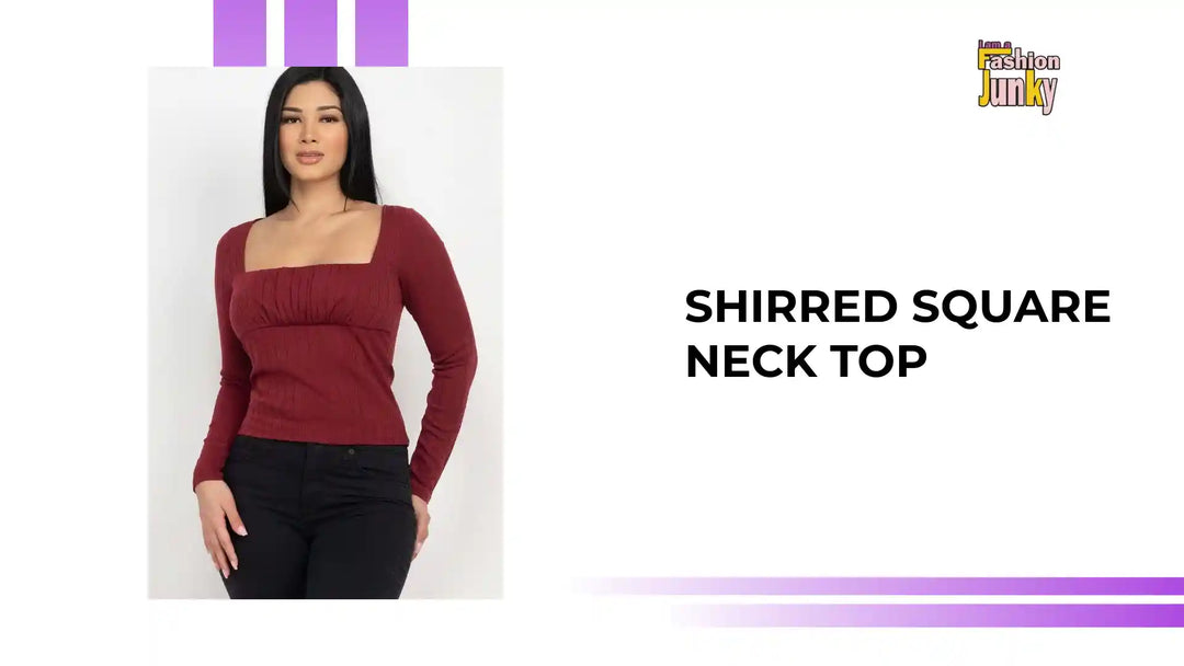Shirred Square Neck Top by@Outfy