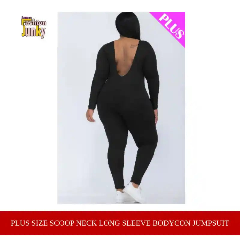 Plus Size Scoop Neck Long Sleeve Bodycon Jumpsuit by@Outfy