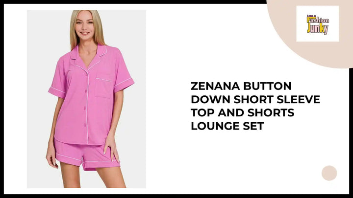 Zenana Button Down Short Sleeve Top and Shorts Lounge Set by@Outfy