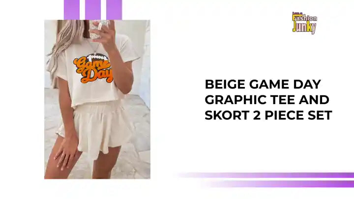 Beige Game Day Graphic Tee and Skort 2 Piece Set by@Outfy
