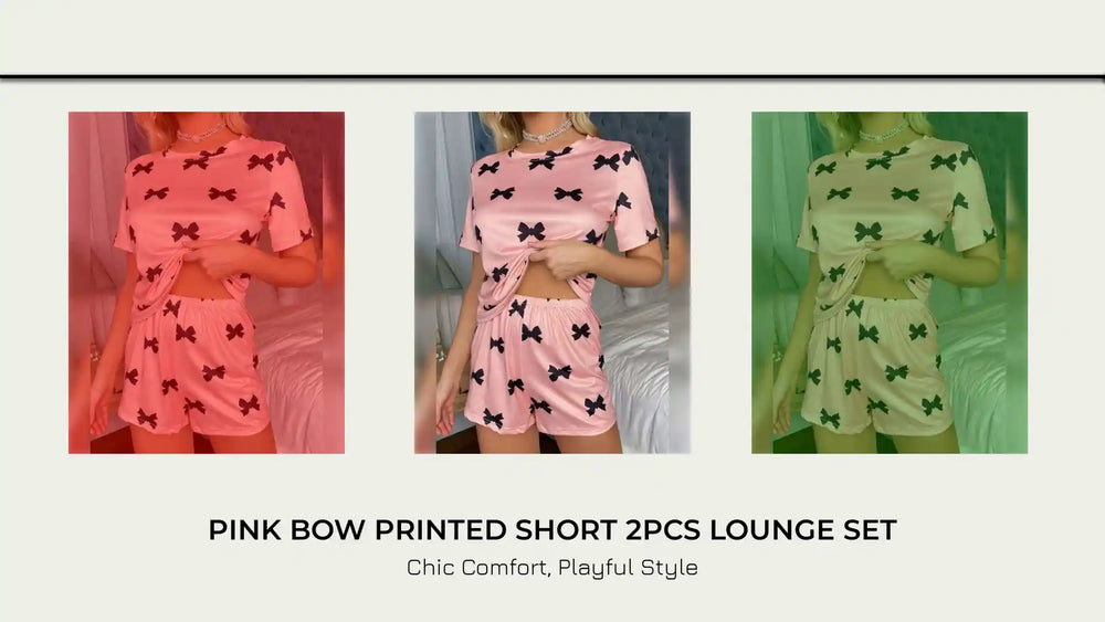 Pink Bow Printed Short 2pcs Lounge Set by@Outfy