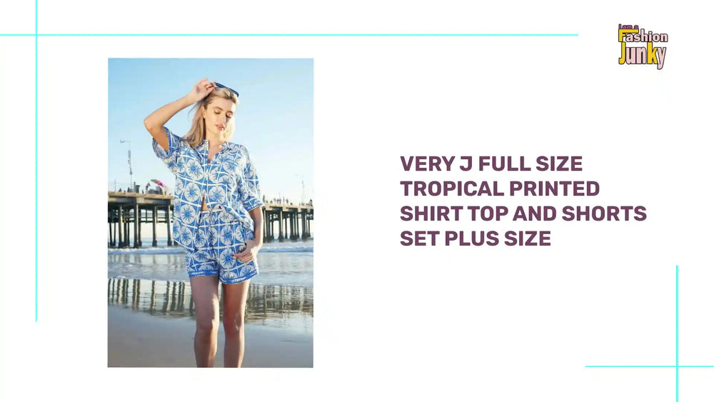 VERY J Full Size Tropical Printed Shirt Top and Shorts Set Plus Size by@Outfy