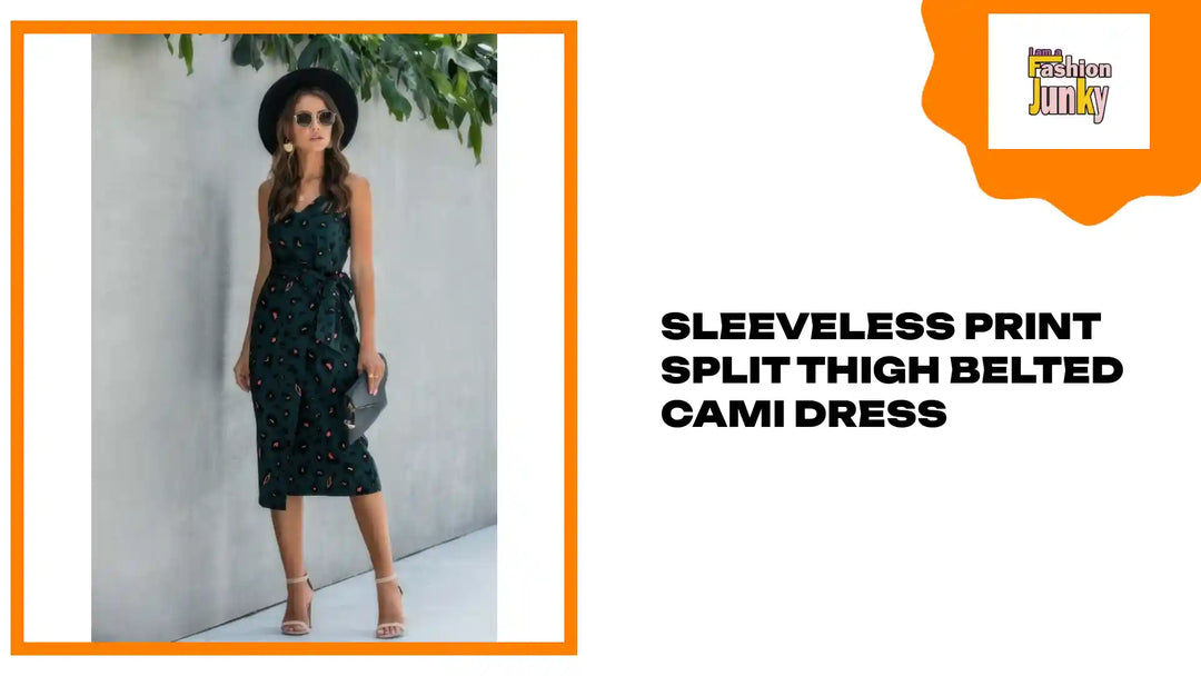 Sleeveless Print Split Thigh Belted Cami Dress by@Outfy