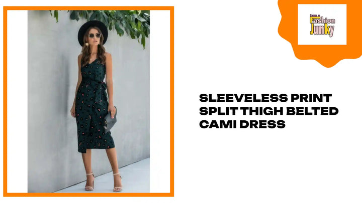 Sleeveless Print Split Thigh Belted Cami Dress by@Outfy