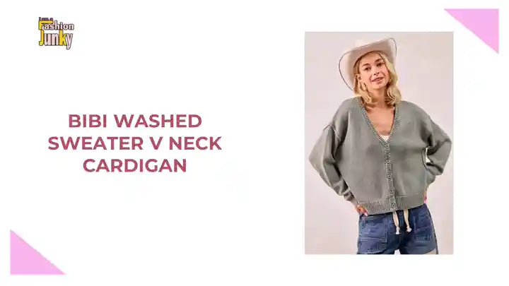 BiBi Washed Sweater V Neck Cardigan by@Outfy